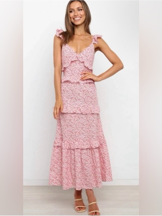 Petal & Pup Dresses & Skirts - NWT Petal & Pup Floral Tiered Maxi Dress Pink Ruffle Tie Strap US 2